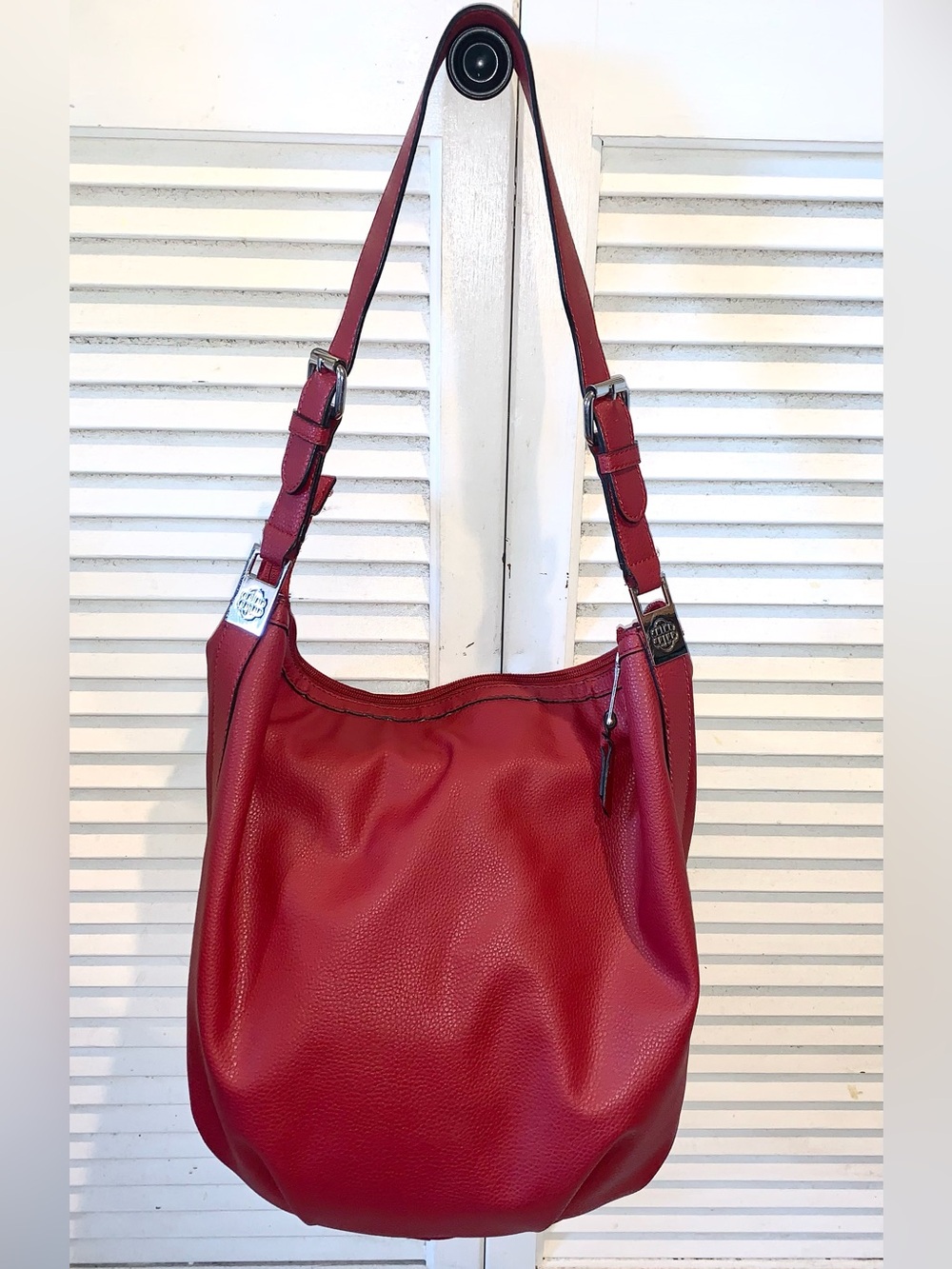 Dana Buchman Cherry red Large Vegan Leather hobo purse with zebra interior